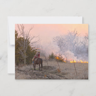 Kansas Rancher Watching a Controlled Prairie Burn Postcard