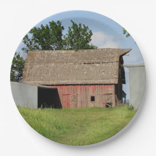 Kansas Red Barn with blue sky Paper Plate