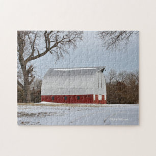 Kansas Red Barn with Snow Jigsaw Puzzle