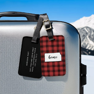 Kansas   Red & Black Buffalo Plaid Home State Luggage Tag