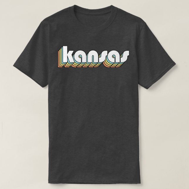 Kansas Retro Rainbow Typography Faded Style T-Shirt (Design Front)