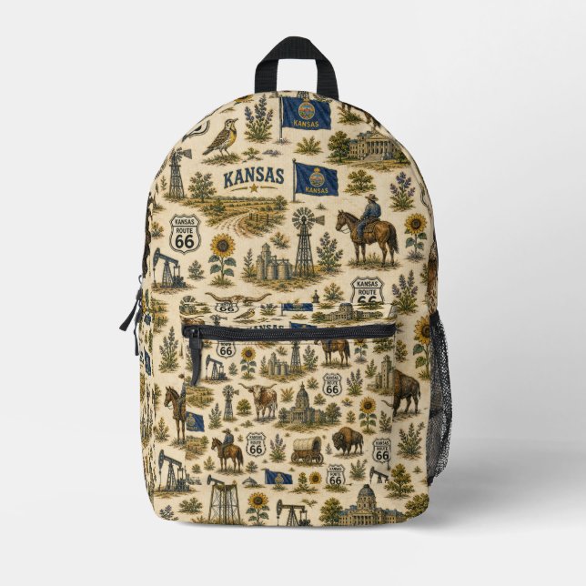 Kansas Route 66 Trail Prairie   Printed Backpack (Front)