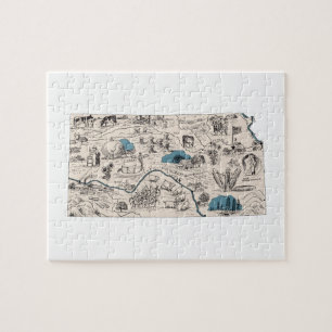 Kansas Shaped Kansan Vintage Picture Map Jigsaw Puzzle