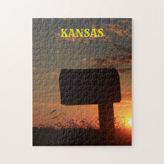 Kansas Silhouette Sunset Mail Box Jigsaw Puzzle (Vertical)
