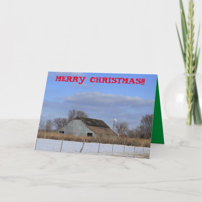 Kansas Snowy pasture with a Barn Holiday Card (Front)