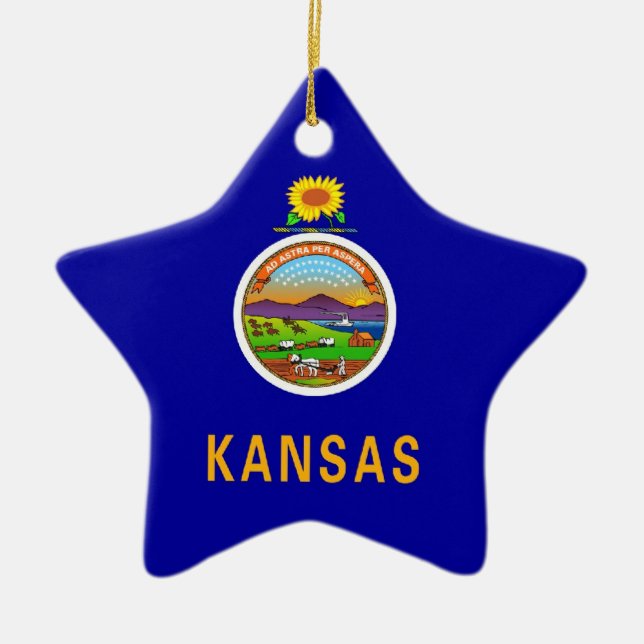 Kansas State Flag Ceramic Tree Decoration (Front)