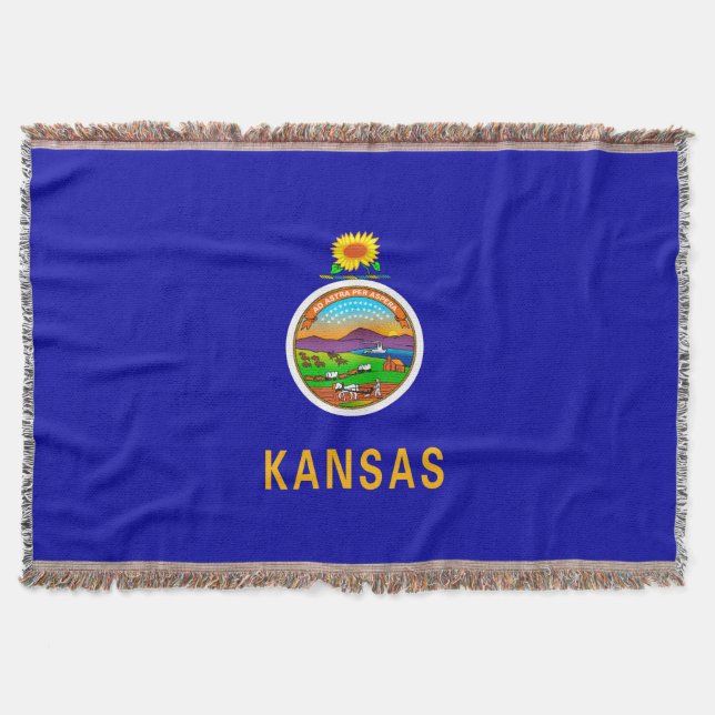 Kansas State Flag Design Decor Throw Blanket (Front)