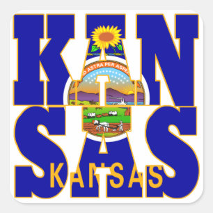 Kansas state flag text square sticker