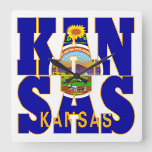 Kansas state flag text square wall clock