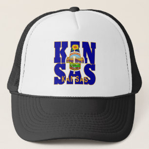 Kansas state flag text trucker hat