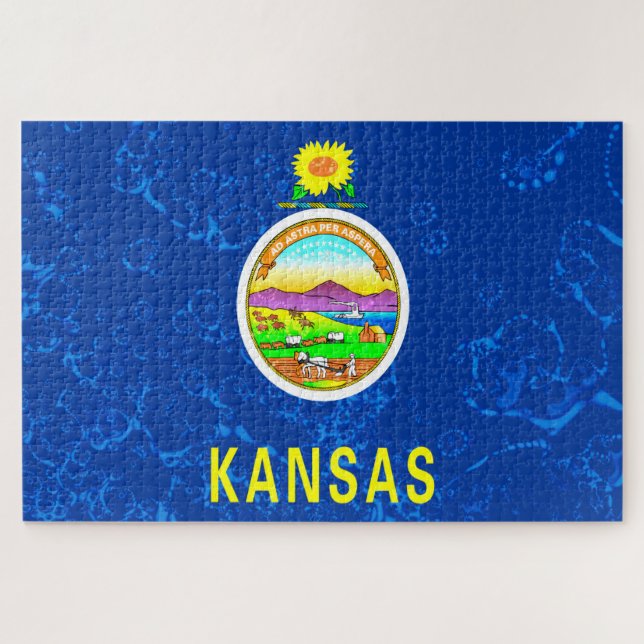 Kansas State Grunge Flag Jigsaw Puzzle (Horizontal)