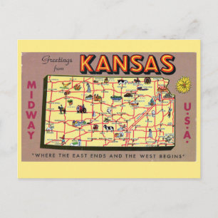Kansas State Map Postcard