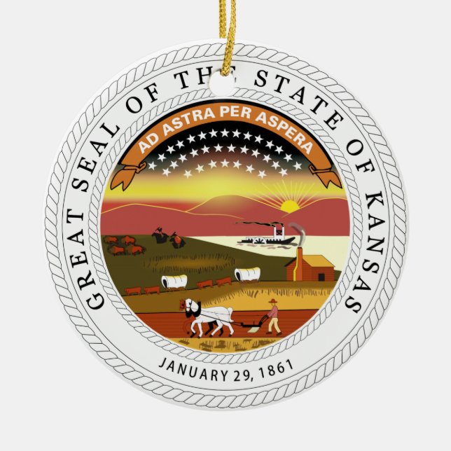 Kansas State Seal Ceramic Tree Decoration (Front)
