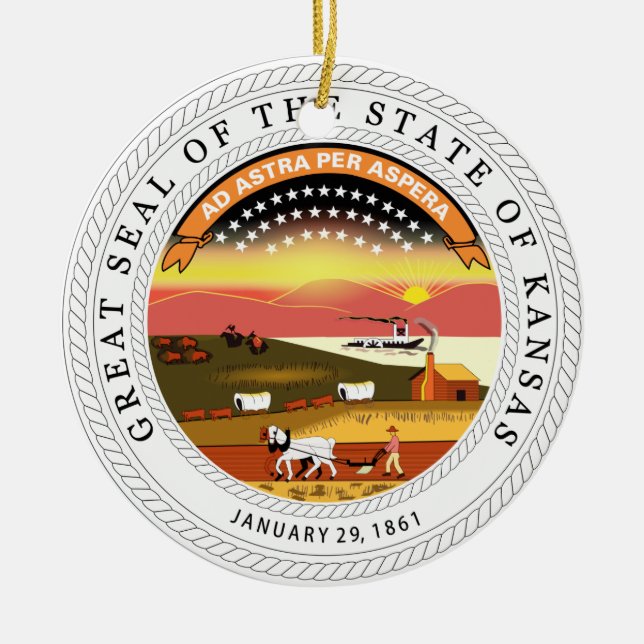 Kansas State Seal Ceramic Tree Decoration (Front)