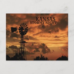 Kansas Stormy Night Windmill POST CARD
