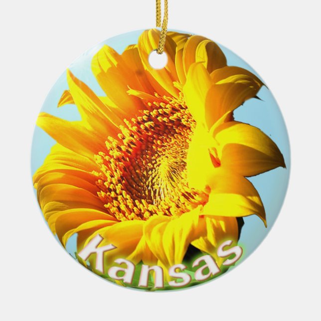 Kansas Sunflower Ceramic Ornament (Front)