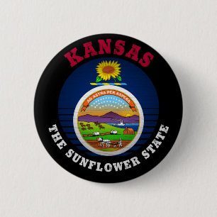 KANSAS SUNFLOWER STATE FLAG 6 CM ROUND BADGE