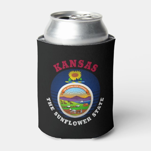 KANSAS SUNFLOWER STATE FLAG  CAN COOLER (Can Front)
