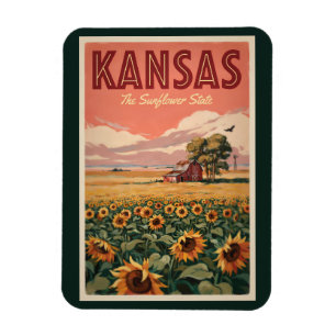 Kansas Sunflowers Illustration Travel Art Vintage Magnet