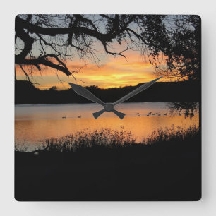Kansas Sunset at Lake Scott State Park Square Wall Clock