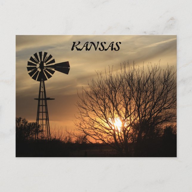 Kansas Sunset Windmill Silhouette Post Card (Front)