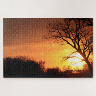 Kansas Sunset with a tree Silhouette Puzzle