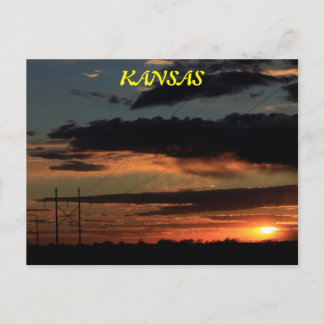Kansas Sunset with Power lines, Clouds, Post Card