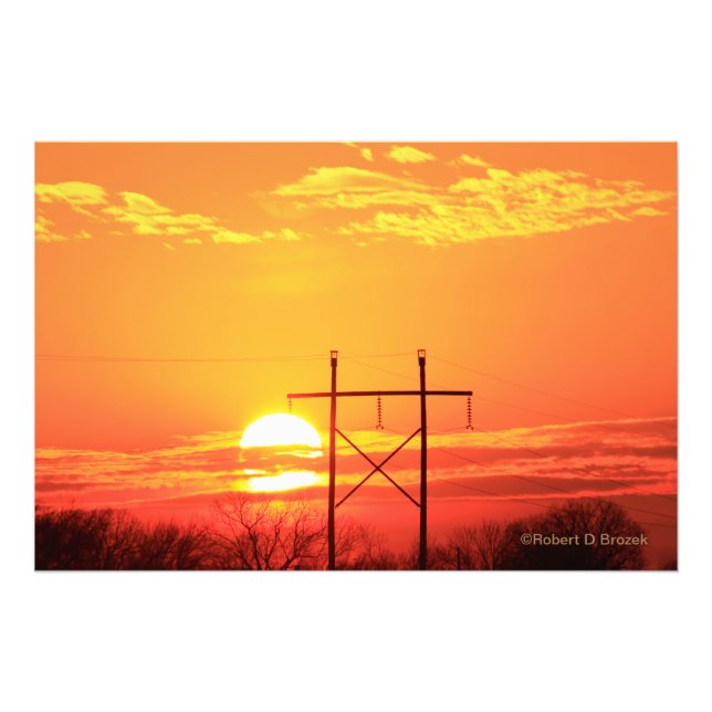 Kansas Sunset with power lines Photo Enlargement (Front)