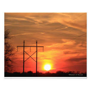 Kansas Sunset with power lines Photo Enlargement