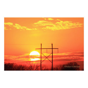 Kansas Sunset with power lines Photo Enlargement Print