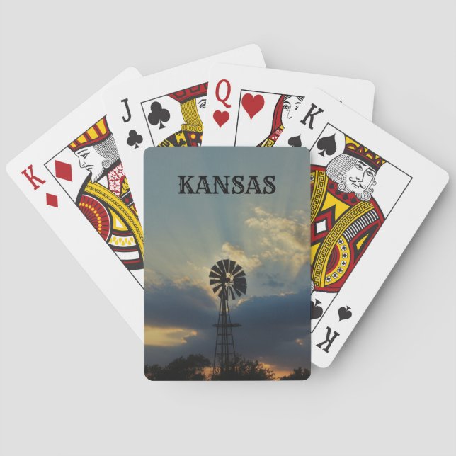 Kansas Sunset with Windmill Playing Cards (Back)