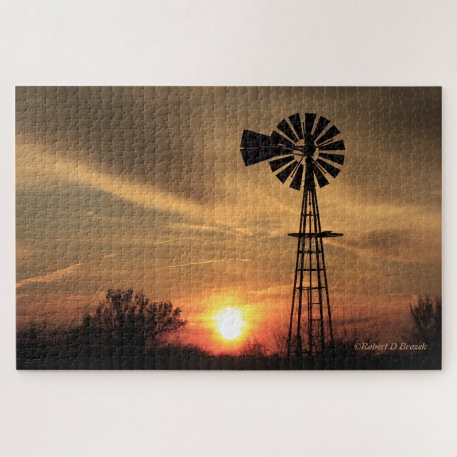 Kansas Sunset with Windmill  PUZZLE (Horizontal)