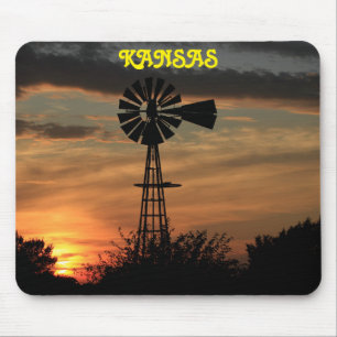 Kansas Sunset with Windmill Silhouette Mouse pad
