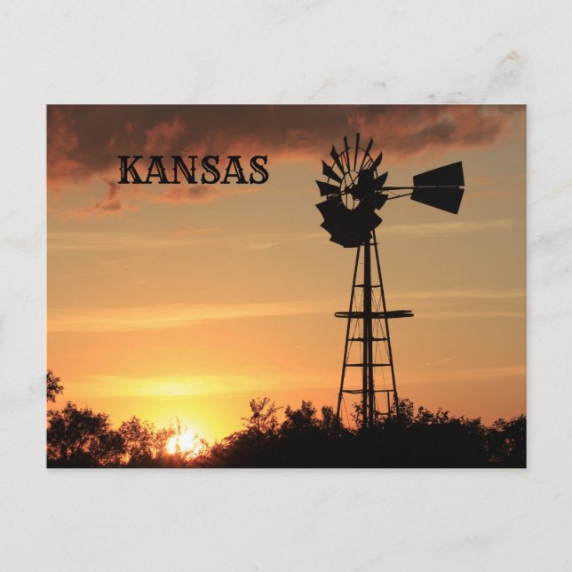 Kansas Sunset with Windmill silhouette Post Card. Postcard (Front)