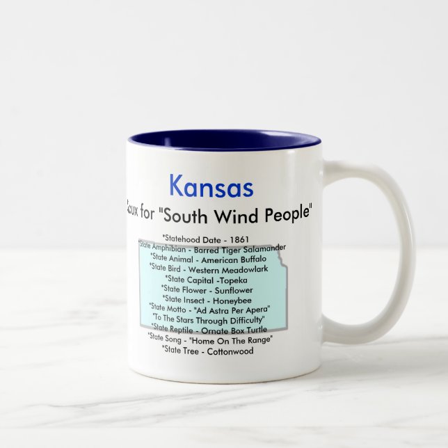 Kansas Symbols & Map Two-Tone Coffee Mug (Right)