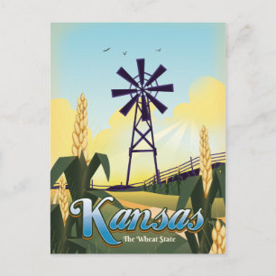 Kansas "the Wheat State" travel poster. Postcard