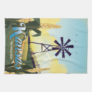 Kansas "the Wheat State" travel poster. Tea Towel