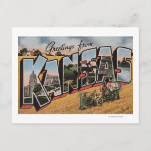 Kansas (Tractor & Hay Bailer Scene) Postcard