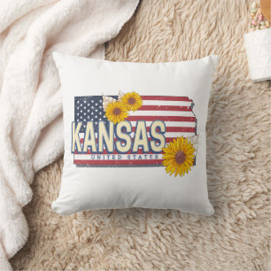 Kansas United States Retro State Map Vintage USA Cushion