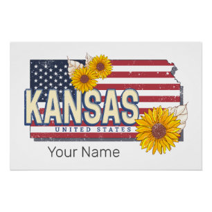Kansas United States Retro State Map Vintage USA Poster