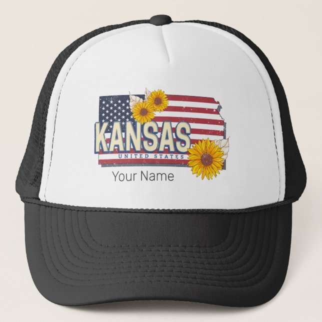 Kansas United States Retro State Map Vintage USA Trucker Hat (Front)