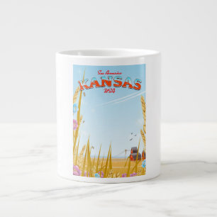 Kansas USA Farm retro Travel poster Large Coffee Mug
