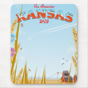 Kansas USA Farm retro Travel poster Mouse Pad