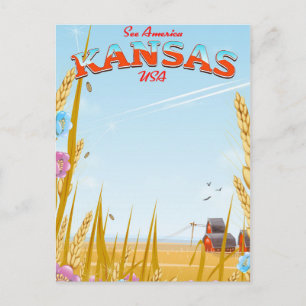 Kansas USA Farm retro Travel poster Postcard