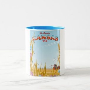 Kansas USA Farm retro Travel poster Two-Tone Coffee Mug