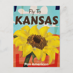 Kansas Vintage Sunflower Travel Poster Postcard