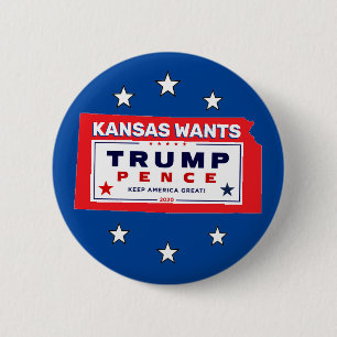 Kansas wants Trump Pence 2020 6 Cm Round Badge