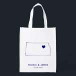 Kansas Wedding Welcome Bag Navy Tote with Map<br><div class="desc">Wedding welcome gift bag featuring map graphic. Your guests will love checking into their hotel and finding this tote filled with treats awaiting them. You may position the heart to the location of your big day using the "customise further" feature.</div>