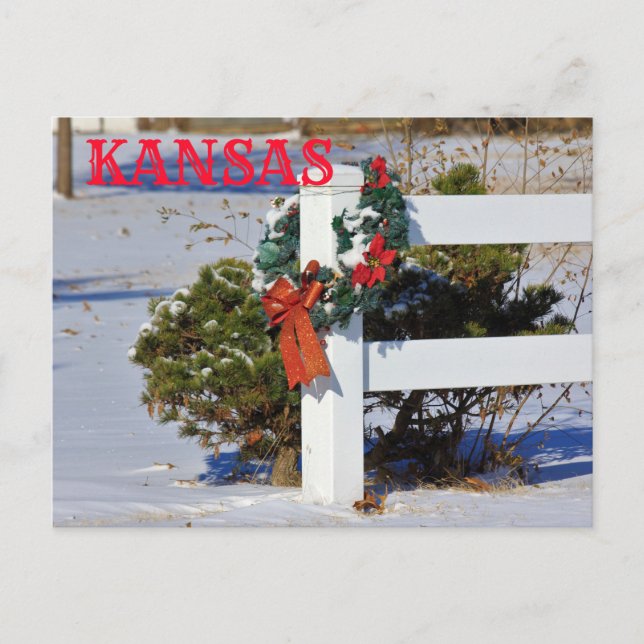 Kansas White Fence with a Bow and Snow.. POST CARD (Front)