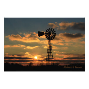 Kansas Windmill Silhouette Sunset Photo/Poster Photo Print